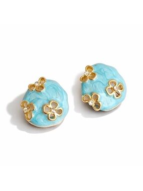 New! Blue Hand Painted Flower Post Earrings NWOT (2009)